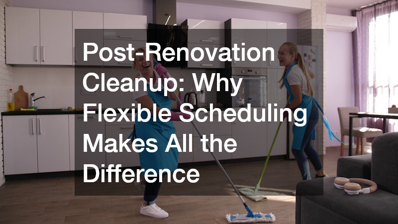 two professional cleaners working together in a newly renovated kitchen